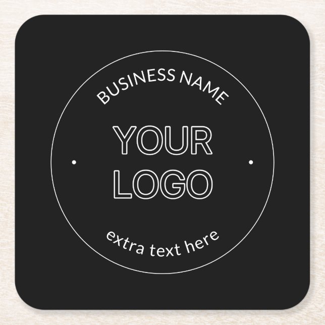 Editable Logo Replacement & Business Name | Black Square Paper Coaster (Front)