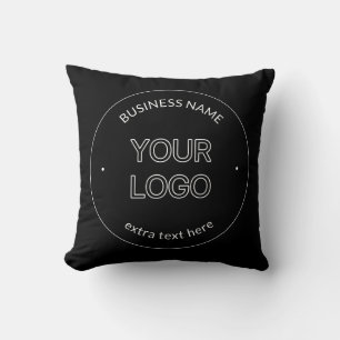 Editable Logo Replacement & Business Name   Black Throw Pillow