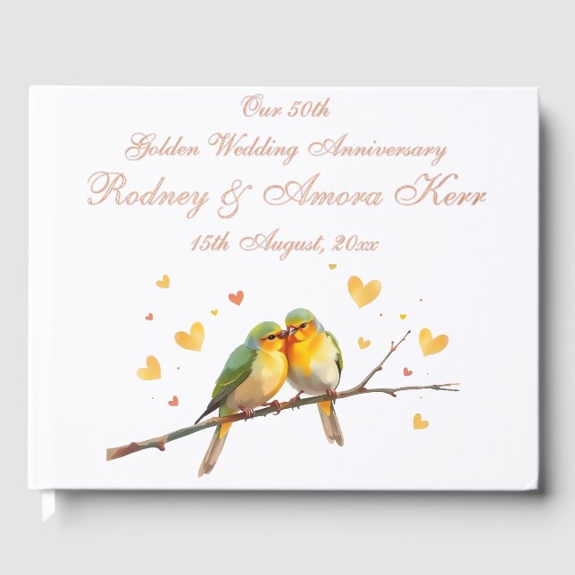 Editable Love Birds Wedding Anniversary  Guest Book (Front)