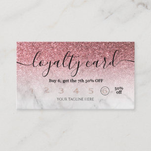 Editable loyalty card rose gold glitter marble