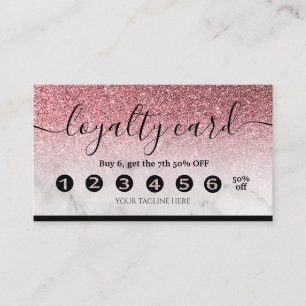 Editable loyalty card rose gold glitter marble