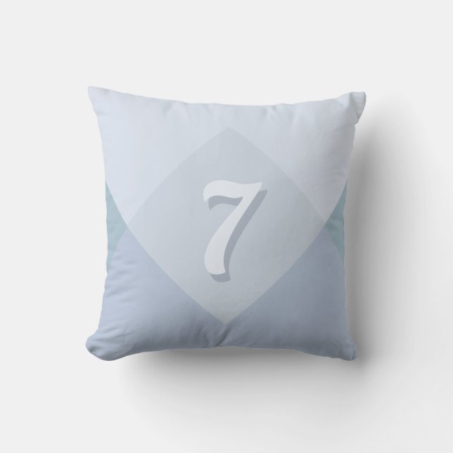 Editable Lucky Number Seven on Silver Blue Shades Throw Pillow (Front)