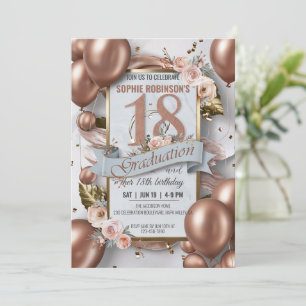 Editable Luxurious 18th Birthday Combine Graduate Invitation