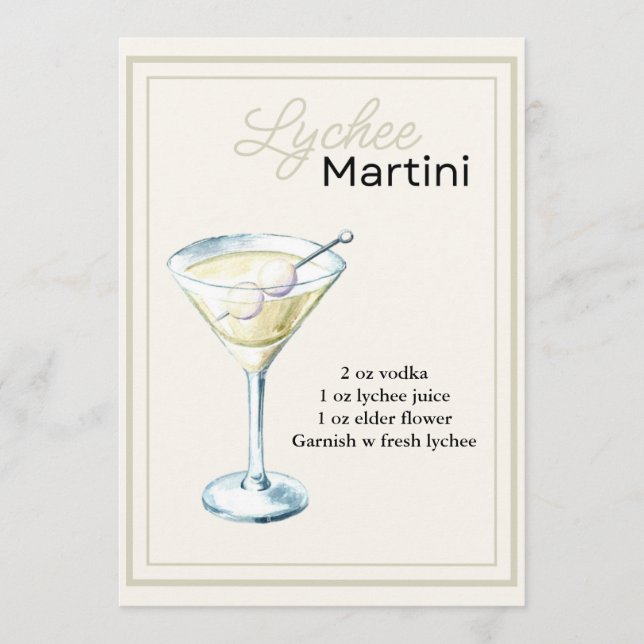 Editable Lychee Martini Recipe Card (Front)