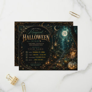 Editable Magical Halloween Night Invitation Postcard