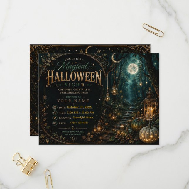 Editable Magical Halloween Night Invitation |  Postcard (Front/Back In Situ)