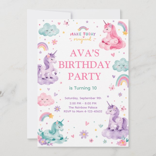 Editable Magical Unicorn Birthday Card (Front)