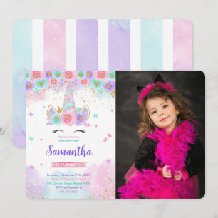 Editable Magical Unicorn Photo Invitation