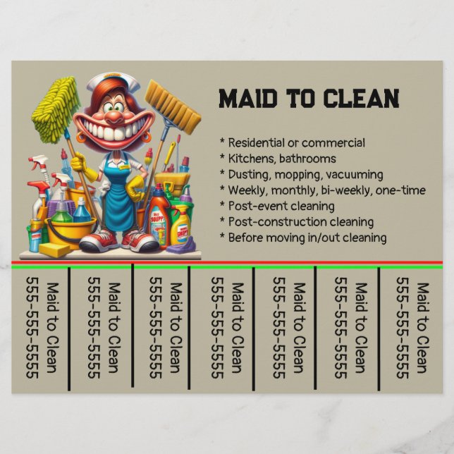 Editable Maid To Clean Services Phone Number Flyer (Front)