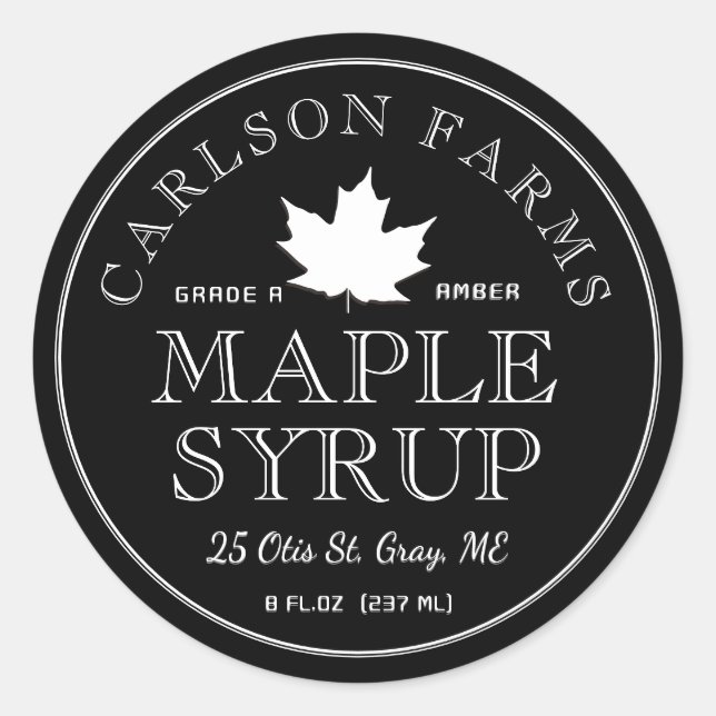 Editable Maple Syrup White Maple Leaf Label (Front)