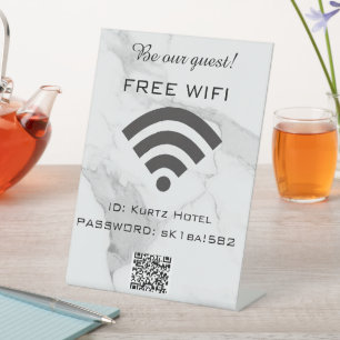 Editable Marble QR Codes  Wifi Password Pedestal Sign