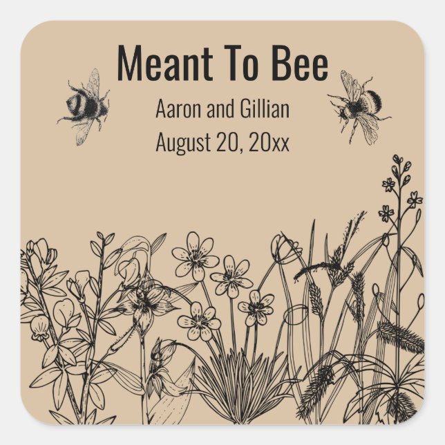 Editable Meant to Bee Honey Wedding Favours Square Sticker (Front)