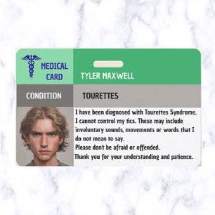 Editable Medical Alert Tourettes Syndrome Badge