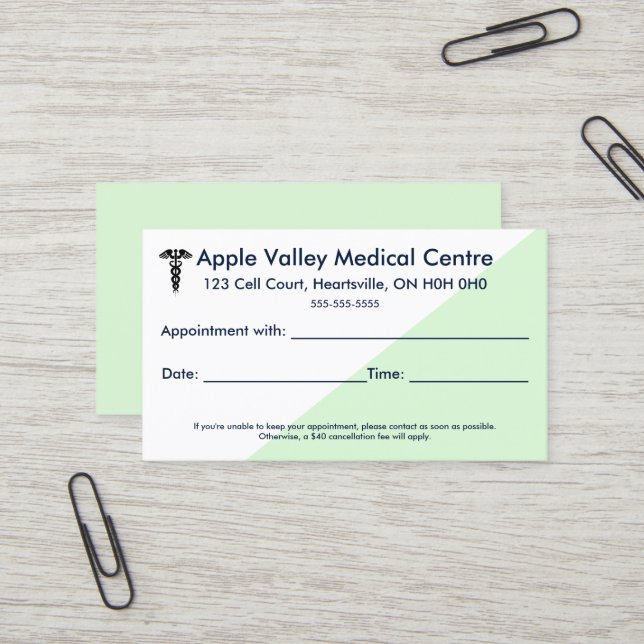  Editable Medical Appointment  Business Card (Front/Back In Situ)