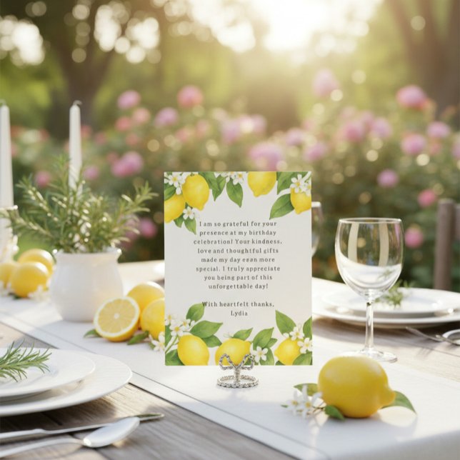 Editable Mediterranian Limoncello Birthday  Thank You Card (Creator Uploaded)