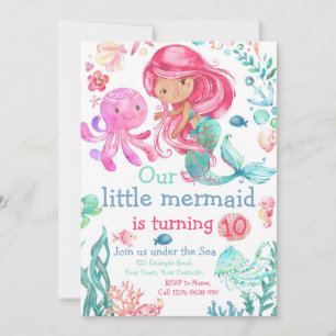 Editable Mermaid Birthday Invitation, Sea Invite