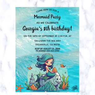 Editable Mermaid Invitation Postcard