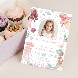 Editable Mermaid Pool Party Invite. Splish Splash Invitation