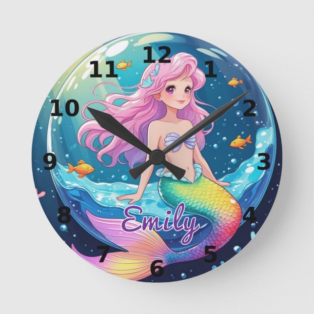 Editable Mermaid Wall Clock – Magical Ocean Vibes (Front)