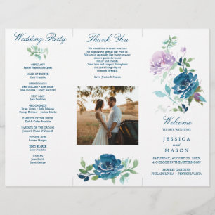 Editable Midnight Blooms Trifold Wedding Program