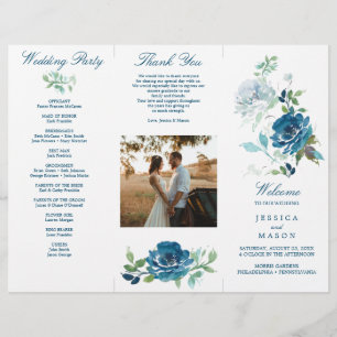 Editable Midnight Blooms Trifold Wedding Program