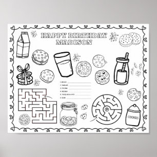 Editable milk cookies Birthday colouring mat Poster