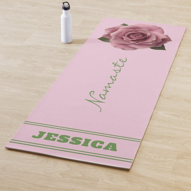 Editable Minimal Pink Rose Design Pattern Custom Yoga Mat (In Situ)