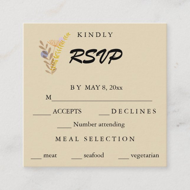Editable Minimalist Boho Leaves Invitation RSVP (Front)