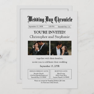 Editable Minimalist Newspaper Two Photos QR Code Invitation
