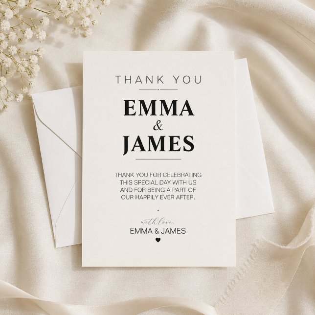 Editable Minimalist Wedding Thank You Card (Elegant minimalist Thank You card with timeless ivory wedding aesthetics.)
