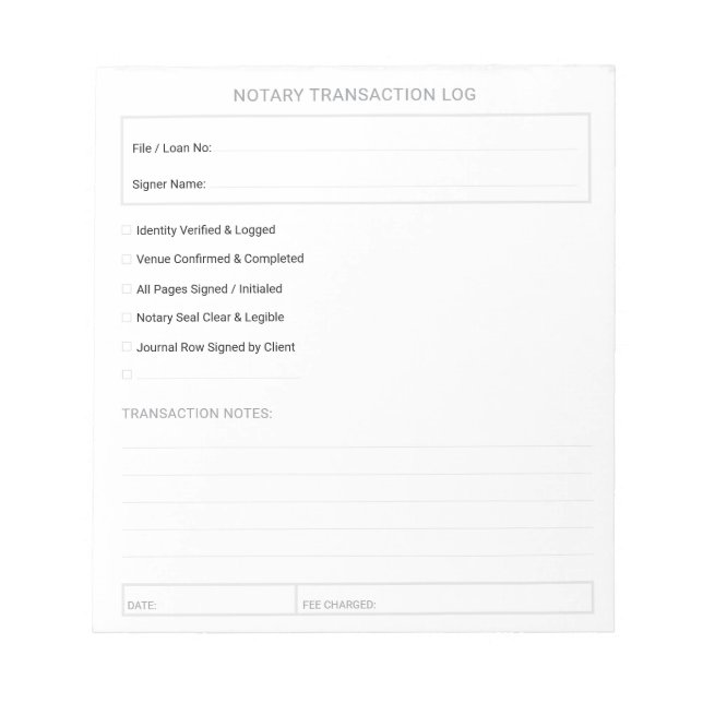 Editable Mobile Notary Closing Checklist 5.5x6" Notepad (Front)