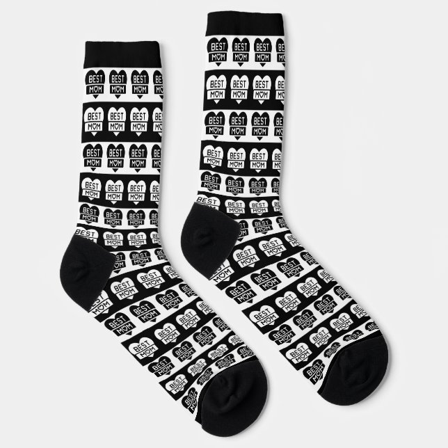 EDITABLE MODERN BEST MOM BLACK & WHITE STRIPE SOCKS (Right)