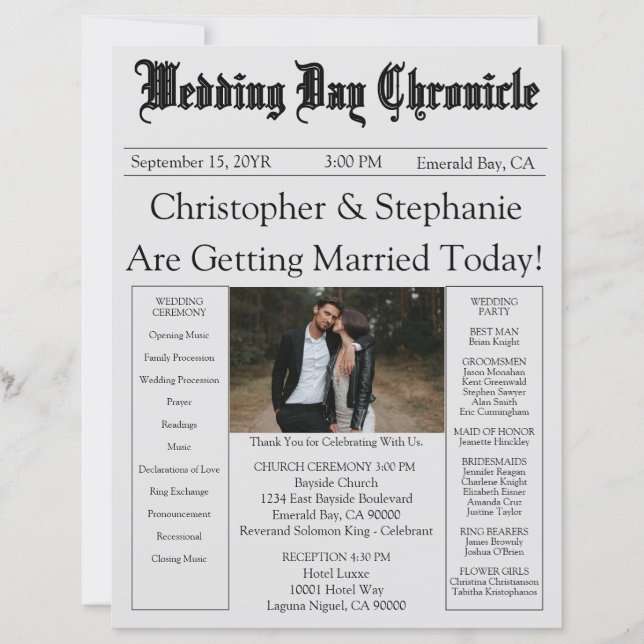 Editable Modern Chic Photo QR Code Wedding Program (Front)