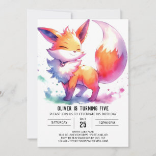 Editable Modern Fox Birthday Invitation