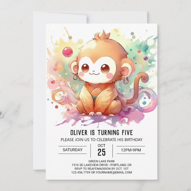 Editable Modern Monkey Birthday Invitation (Front)