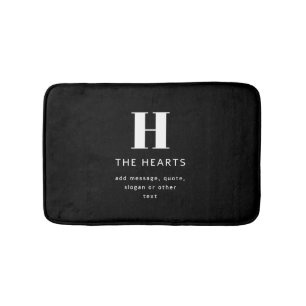 Editable Modern Monogram Name & Message Black Bath Mat