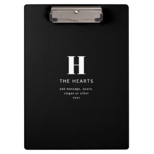 Editable Modern Monogram Name & Message   Black Clipboard