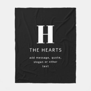 Editable Modern Monogram Name & Message   Black Fleece Blanket