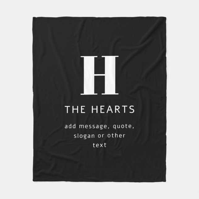 Editable Modern Monogram Name & Message | Black Fleece Blanket (Front)
