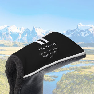 Editable Modern Monogram Name & Message   Black Golf Head Cover