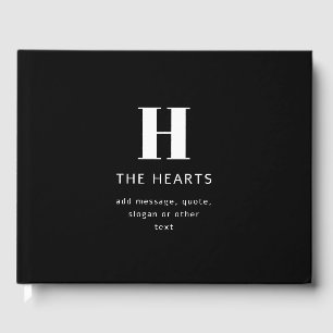 Editable Modern Monogram Name & Message   Black Guest Book