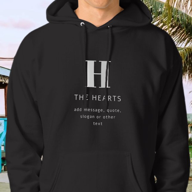 Editable Modern Monogram Name & Message | Black Hoodie (Creator Uploaded)