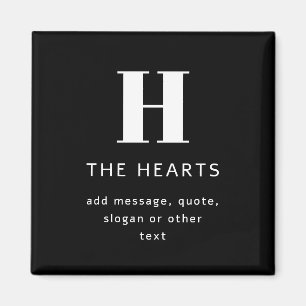 Editable Modern Monogram Name & Message   Black Magnet