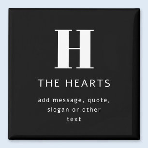 Editable Modern Monogram Name & Message   Black Magnet