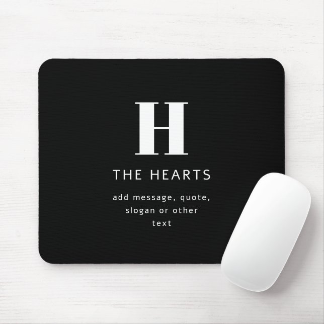Editable Modern Monogram Name & Message | Black Mouse Pad (With Mouse)