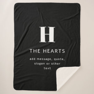 Editable Modern Monogram Name & Message   Black Sherpa Blanket