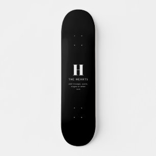 Editable Modern Monogram Name & Message   Black Skateboard