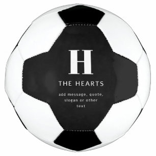 Editable Modern Monogram Name & Message   Black Soccer Ball