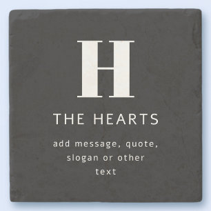 Editable Modern Monogram Name & Message   Black Stone Coaster
