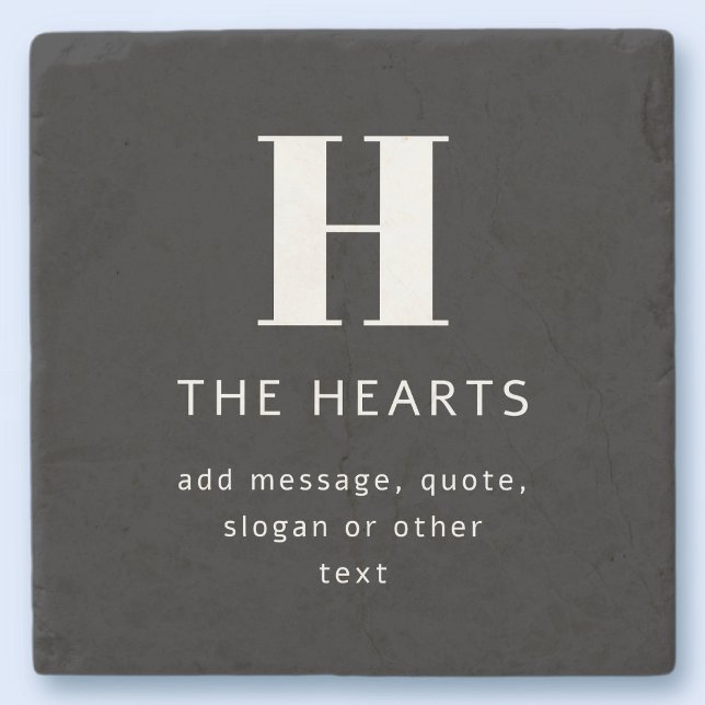 Editable Modern Monogram Name & Message | Black Stone Coaster (Creator Uploaded)